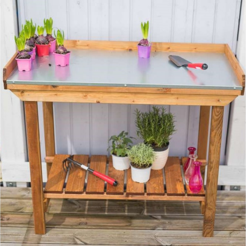 Tavolo da giardinaggio in legno 108 cm x 52 cm x h 92 cm