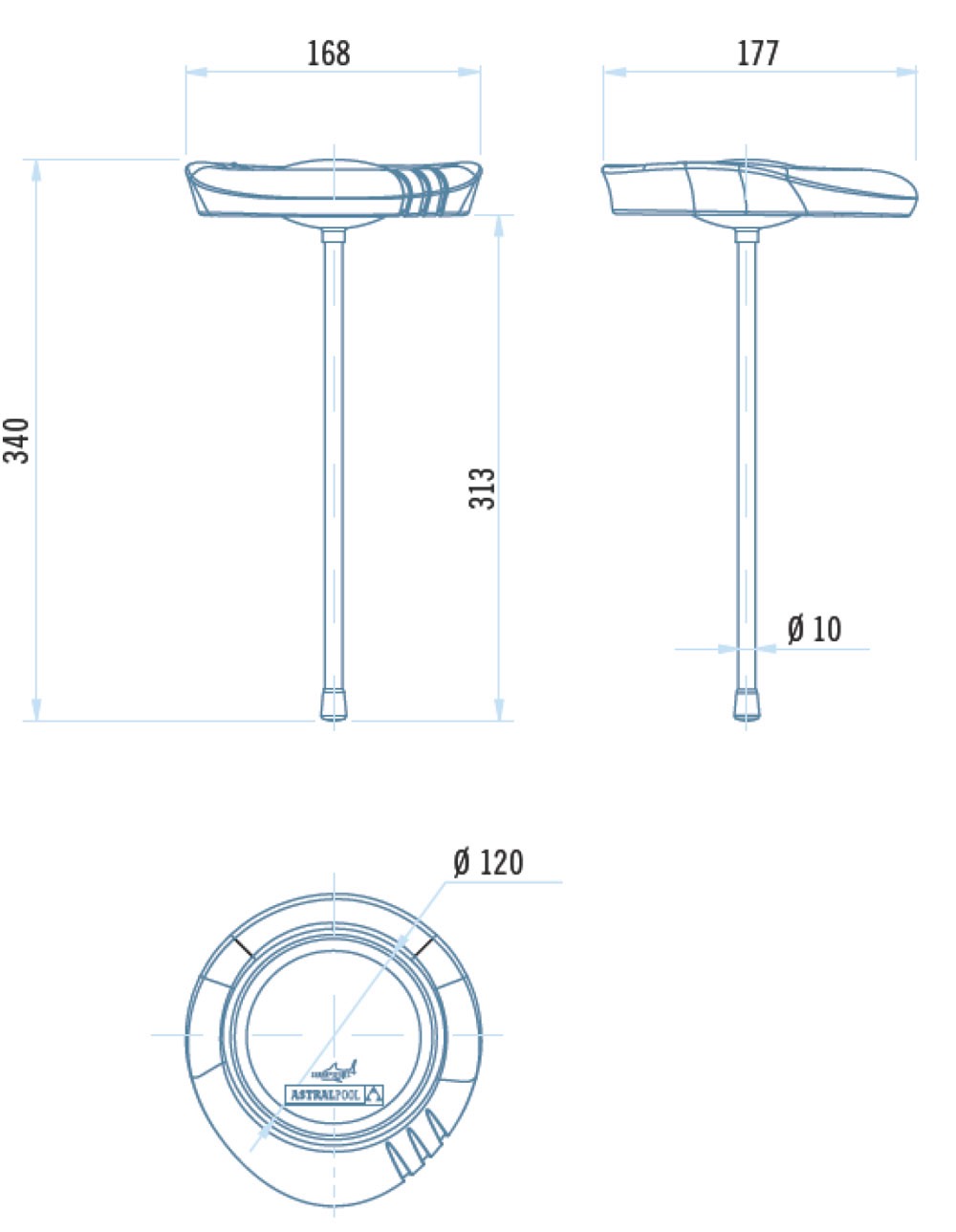 Termometro analogico per piscina Shark Astralpool dimensioni